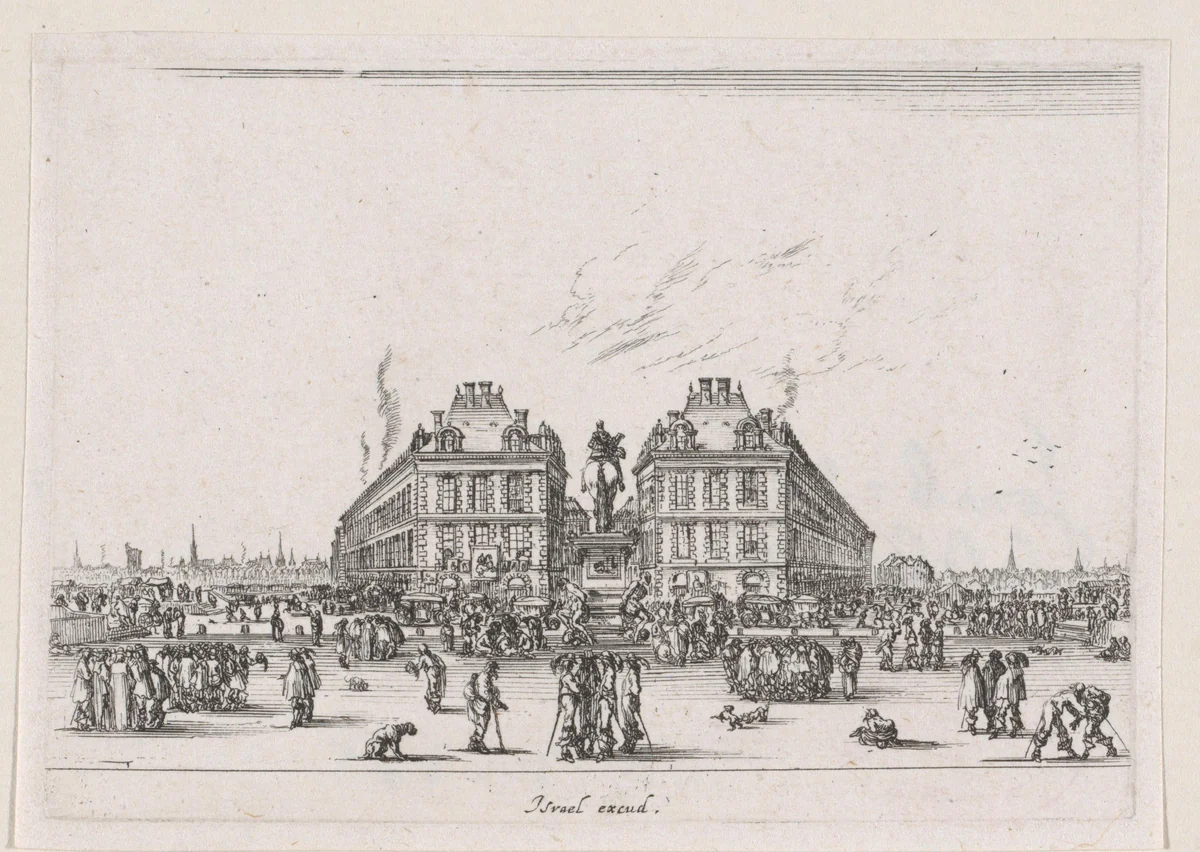 Place Dauphine in Parijs by Stefano della Bella, print, 1642