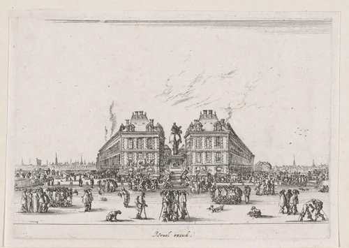 Place Dauphine in Parijs by Stefano della Bella, print, 1642