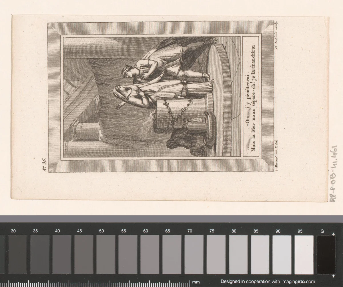 Hero en Leander by Pierre Audouin, print, 1801