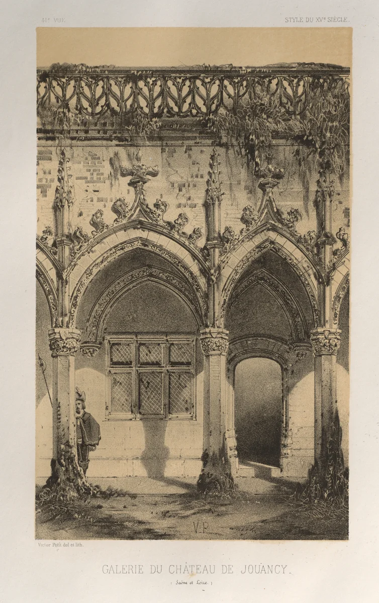 Architecture Pittoresque ou Monuments des xveme. Et xvieme. Siecles: Chateaux De France des XV et XVI Siecles: Pl. 41, Galerie Du Château De Jouancy (Saone et Loire) by Victor Petit, print, 1860