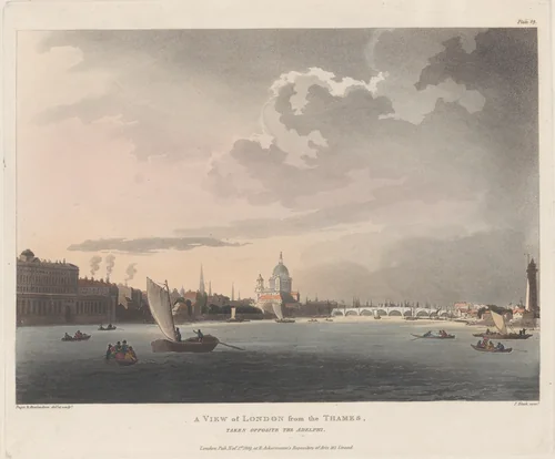 A View of London from the Thames by Thomas Rowlandson, print, 1809