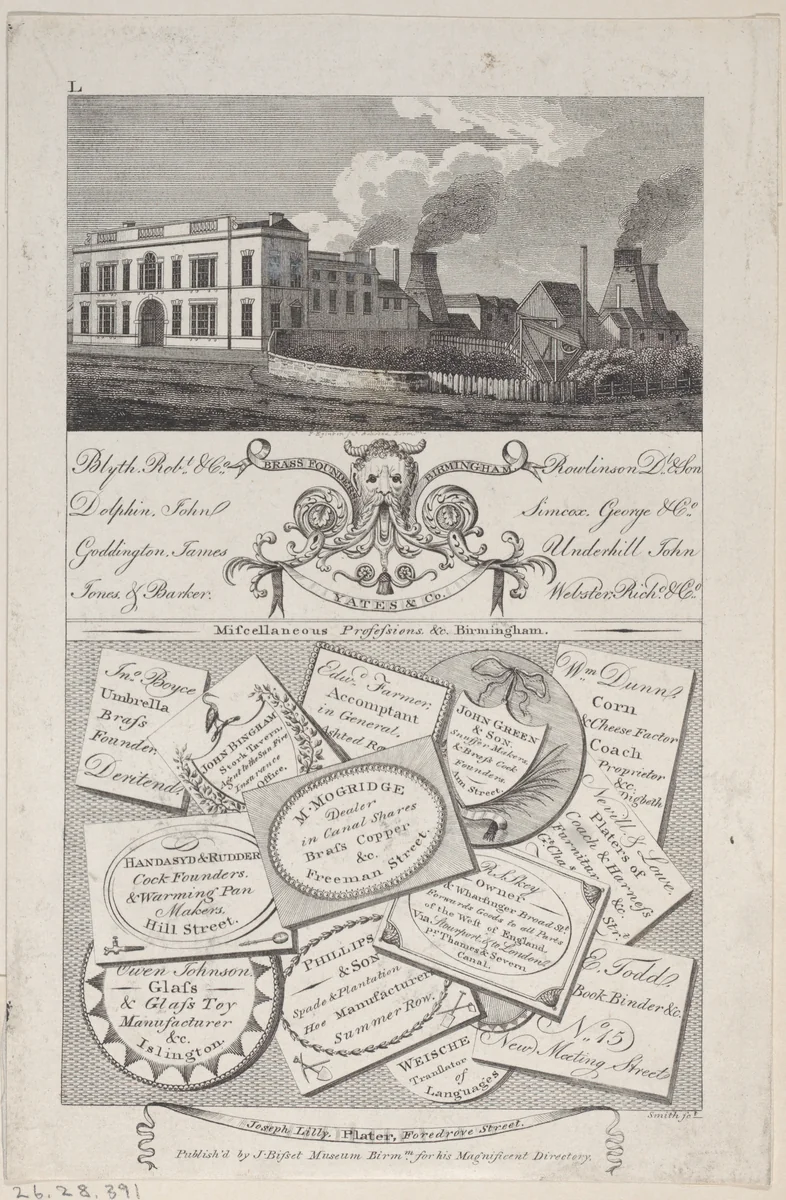 Trade Card for Brass Founders, Birmingham by anonymous, print, 1800