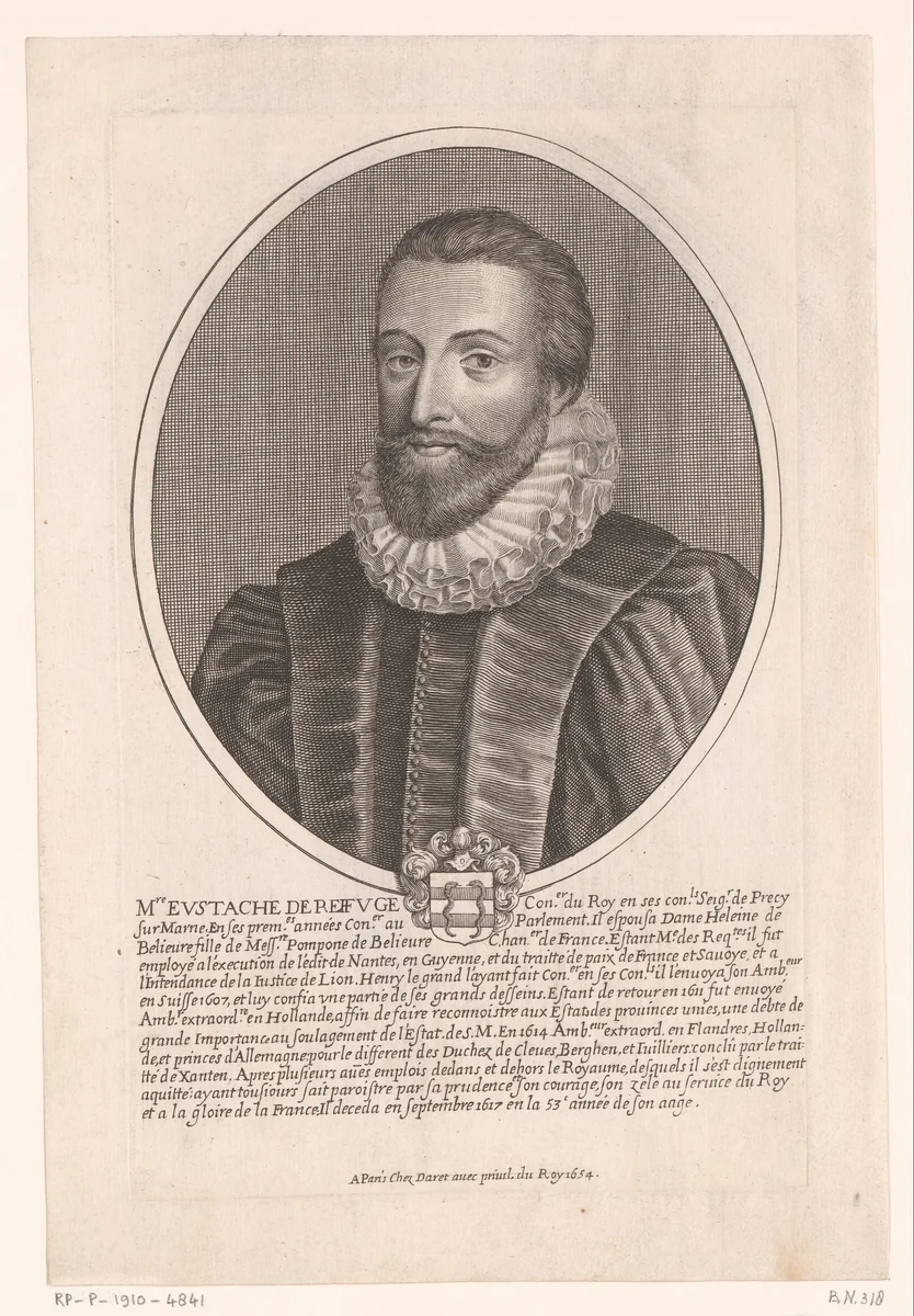 Portret van Eustache de Refuge by Pierre Daret, print, 1654