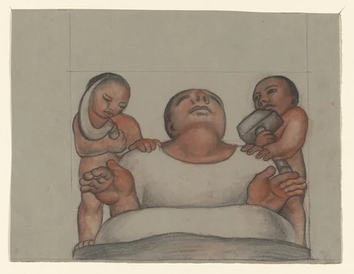 Woman with Two Children by Diego Rivera, drawing, 1925