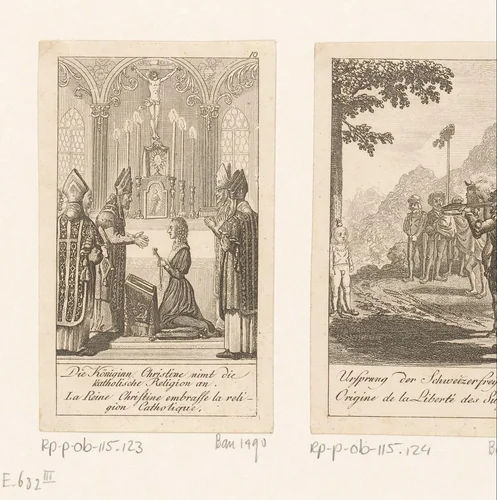 Christina bekeert zich tot het katholicisme by Daniel Nikolaus Chodowiecki, print, 1790