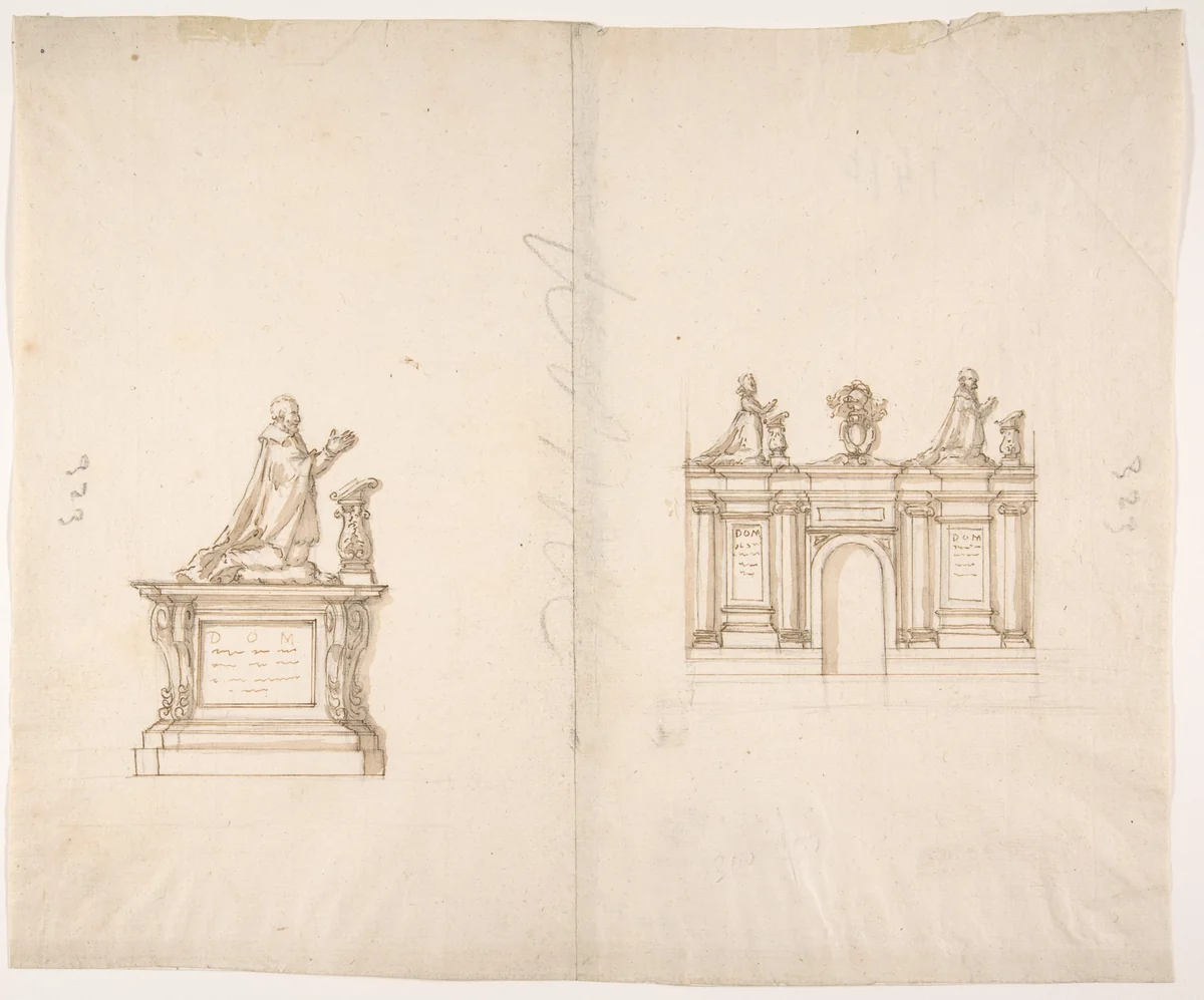 Designs for Two Tombs by anonymous, drawing, 1500-1599