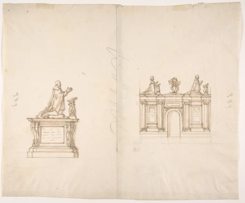 Designs for Two Tombs by anonymous, drawing, 1500-1599
