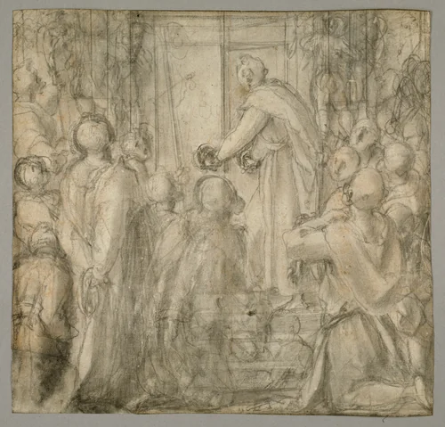 Christ before Pilate by Jacopo da Pontormo, drawing, 1522-1523