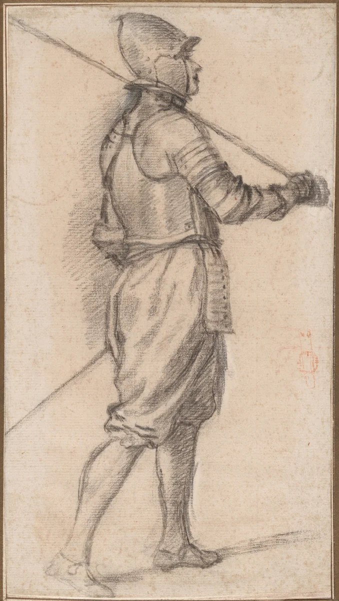 Standing Soldier, Facing Right by Bernardino Poccetti, drawing, 1590-1600