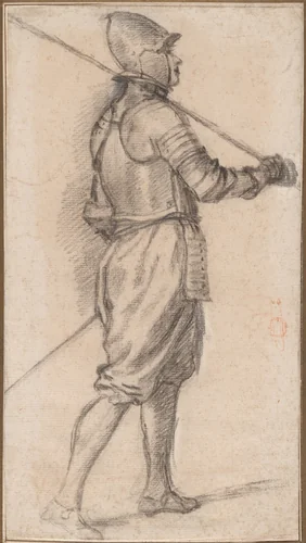 Standing Soldier, Facing Right by Bernardino Poccetti, drawing, 1590-1600
