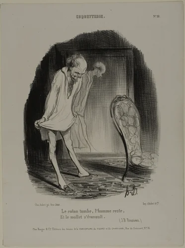 The Cotton Gown Falls, Man Remains, and the Calf Fades (J.B. Rousseau), plate 10 from Coquetterie by Honoré-Victorin Daumier, print, 1840
