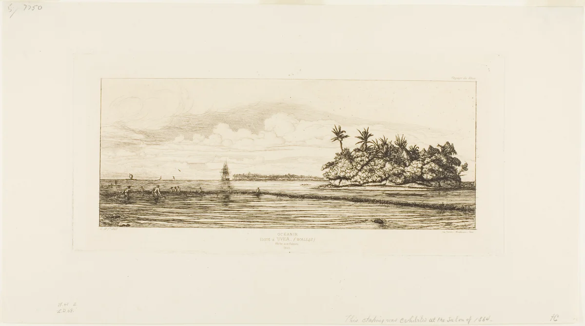 Oceania: Fishing, Near Islands with Palms in the Uea or Wallis Group, 1845 by Charles Meryon, print, 1863