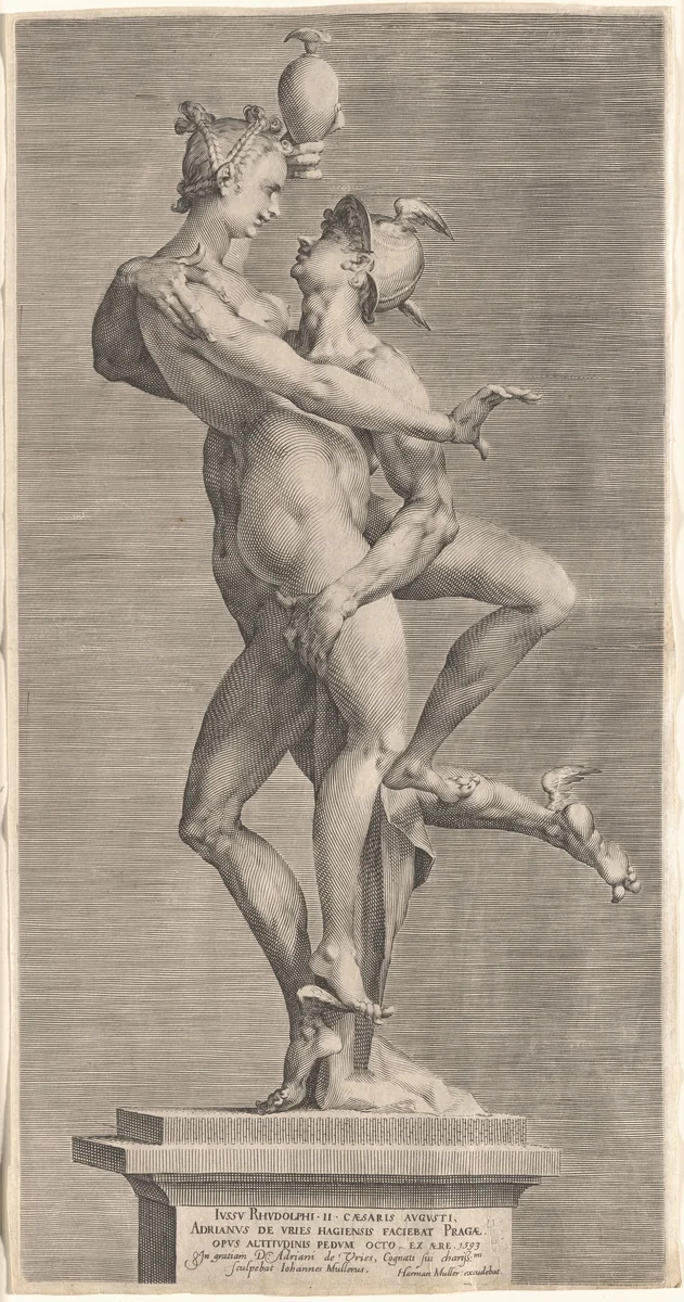 Mercury Abducting Psyche by Jan Muller; Adriaen de Vries, print, 1592-1602