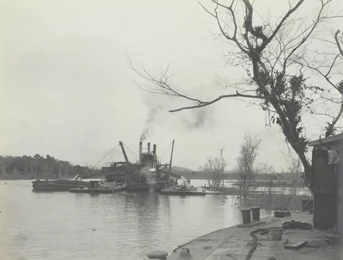 Panama Canal -- Suction dredge #82 and gravel screens at work. Showing discharge for #1 and #2. Gravel and sand by Unidentified Photographer, photograph, 1915