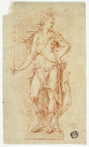 Statue of Juno with Scepter and Peacock by Unknown Artist, drawing, 1600-1699