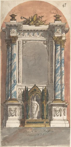 Design for an Altar with a Statue of the Virgin and Child. by anonymous, drawing, 1826-1836