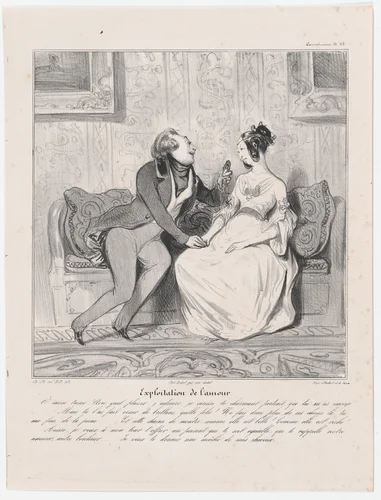 Plate 45: Exploitation of love, from 'Caricaturana,' published in Les Robert Macaires by Honoré Daumier, print, 1838