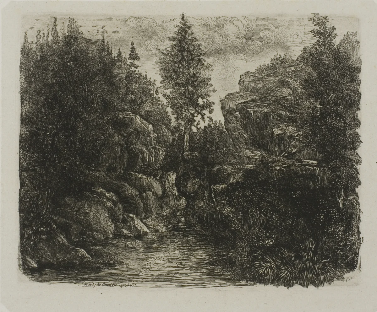 Rocky Landscape by Rodolphe Bresdin, print, 1880