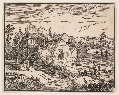 Landscape with a Farmhouse by Hendrick Goltzius, print, 1600