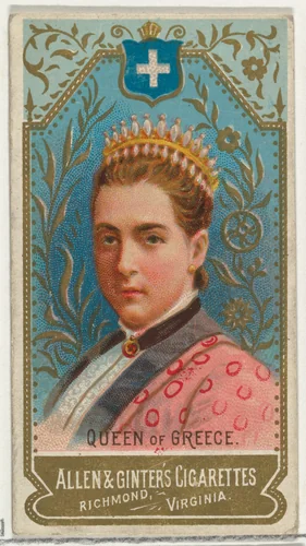 Queen of Greece, from World's Sovereigns series (N34) for Allen & Ginter Cigarettes by Allen & Ginter, print, 1889