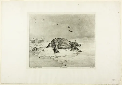 Dead Horse by Jean Louis André Théodore Géricault, print, 1823
