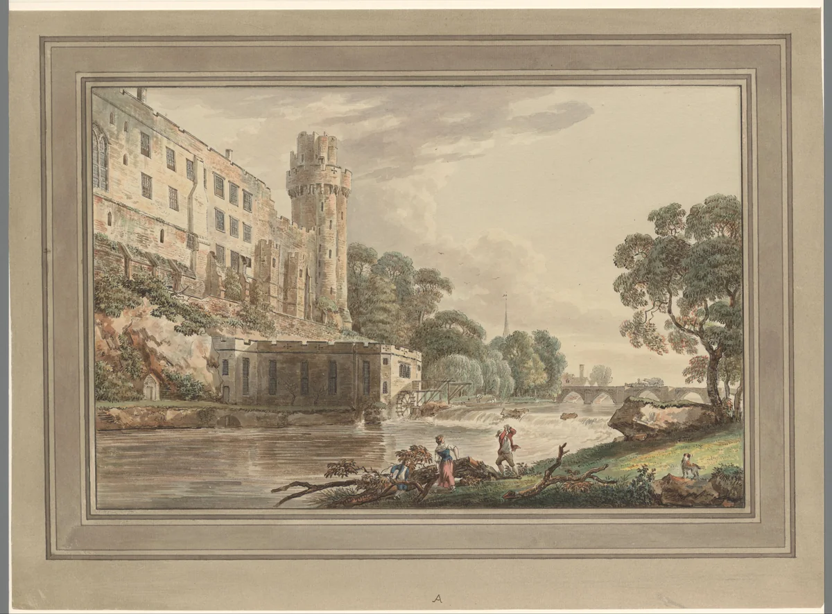 Gezicht op de rivier naast Warwick Castle by Paul Sandby, print, 1776