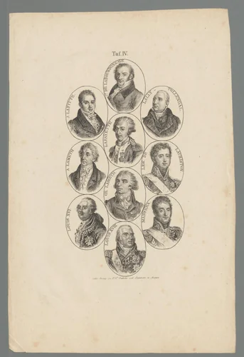 Tien portretten, voornamelijk Franse militairen by anonymous, print, 1800-1850