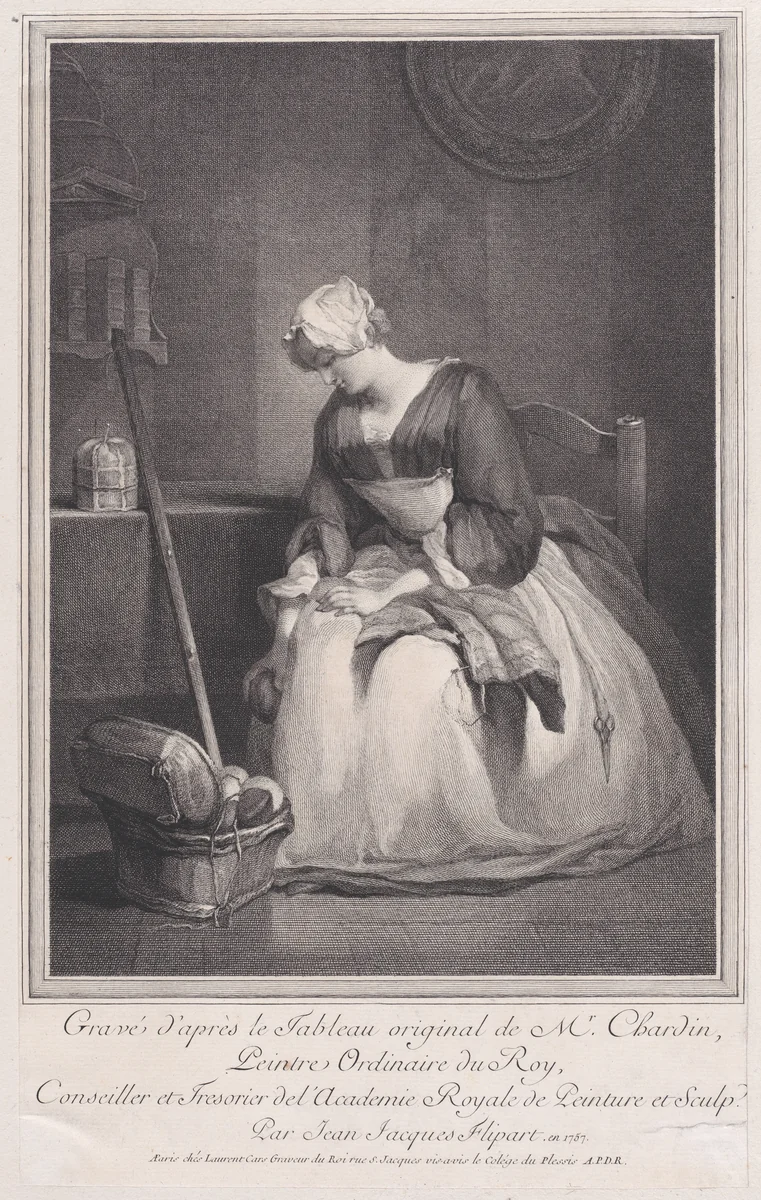 The Embroiderer by Jean-Jacques Flipart, print, 1757