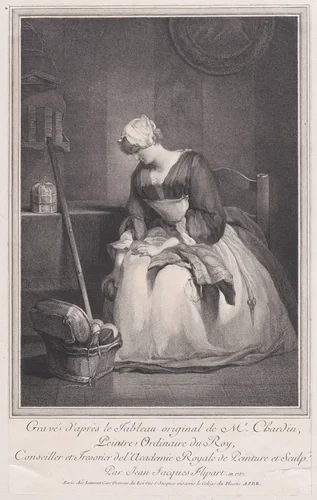 The Embroiderer by Jean-Jacques Flipart, print, 1757