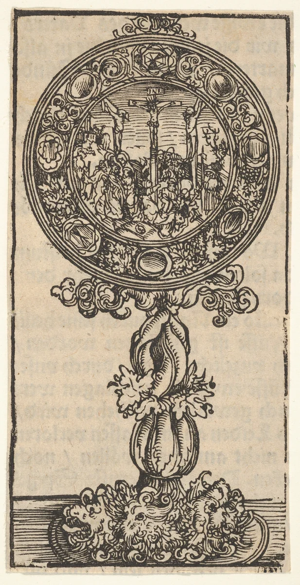 A Silver-Gilt Pacifical with a Crucifixion, from the "Wittenberg Reliquaries" by Lucas Cranach, print, 1509