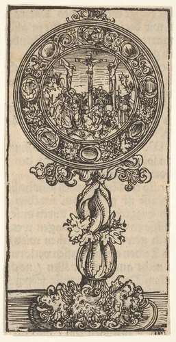 A Silver-Gilt Pacifical with a Crucifixion, from the "Wittenberg Reliquaries" by Lucas Cranach, print, 1509