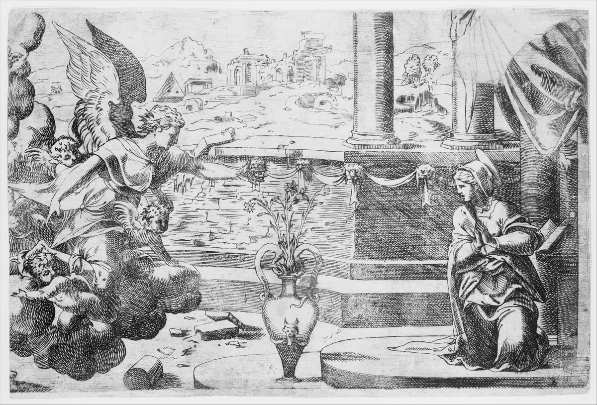 The Annunciation by Jean Cousin, print, 1539-1549