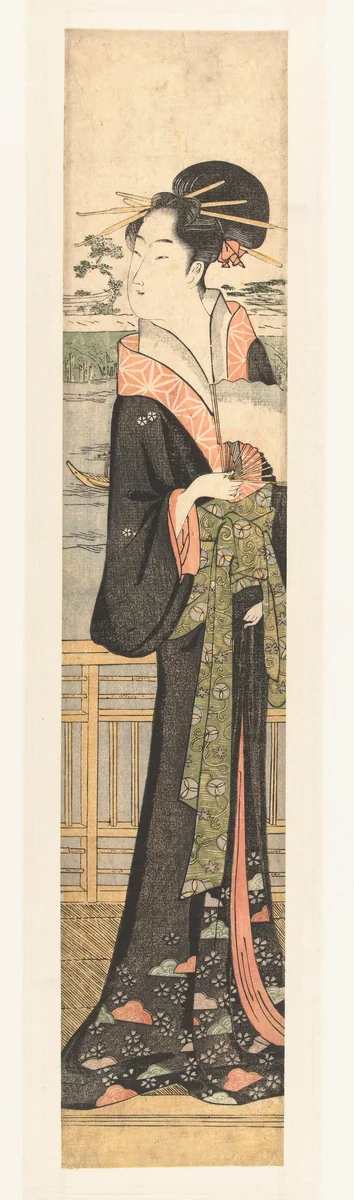 Courtisane op balkon by Chokosai Eishô, print, 1793-1797