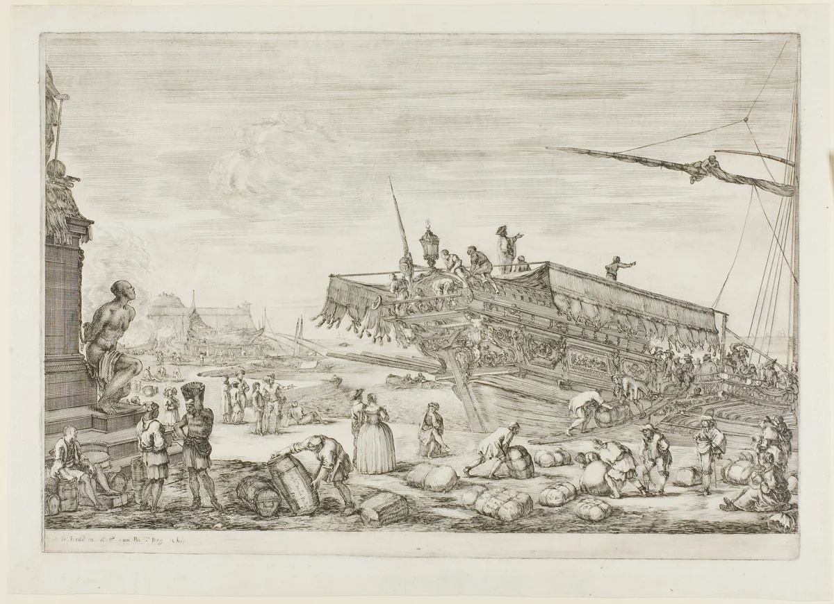 Changement d'une galère de l'ordre de Saint Étienne by Stefano della Bella, print, 1654-1655