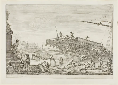 Changement d'une galère de l'ordre de Saint Étienne by Stefano della Bella, print, 1654-1655