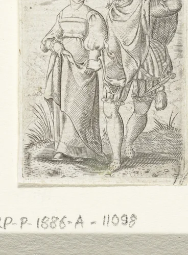 Dansend stel, elkaar bij de hand houdend by Unknown, print, 1546-1548