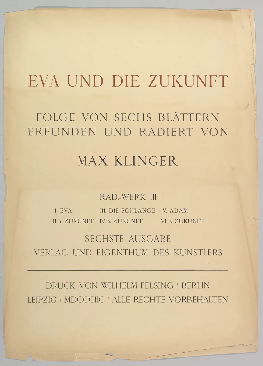 Title Page from Eva und die Zukunft (Rad.-Werk III) by Max Klinger, print, 1898