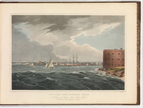 New York from Governor's Island (No. 20 of The Hudson River Portfolio) by John Hill, print, 1823-1824
