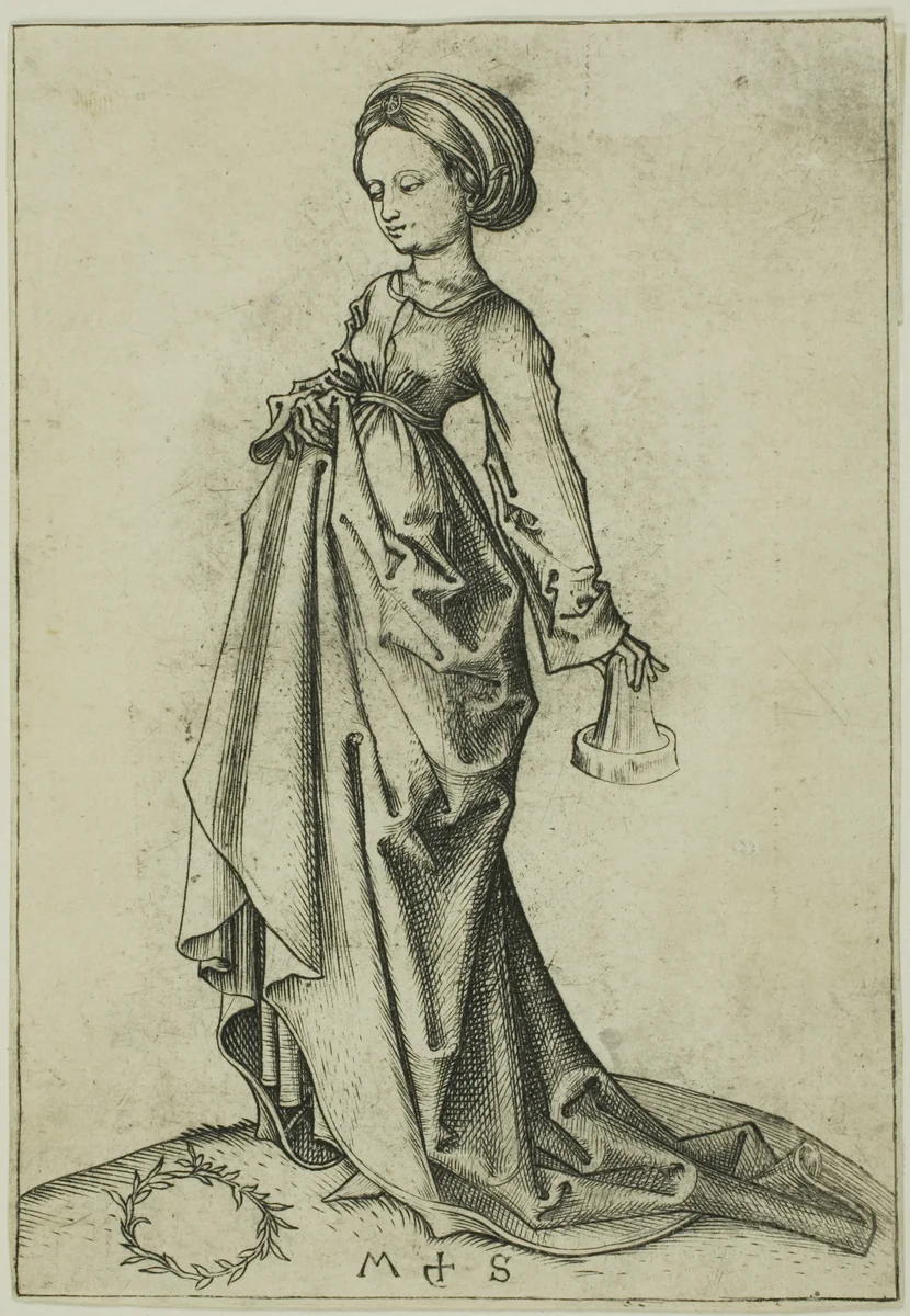 The Second Foolish Virgin by Martin Schongauer, print, 1480-1491
