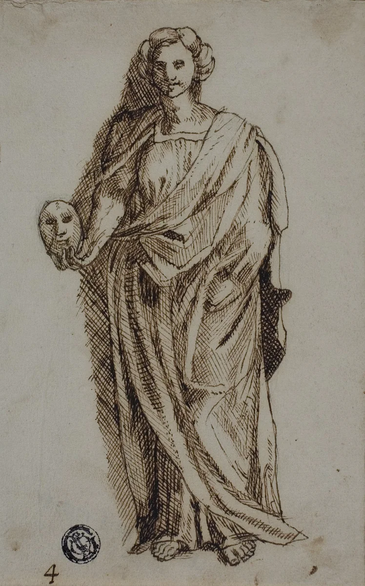 Melpomene by Polidoro Caldara, drawing, 1519-1543