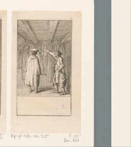 Abraham en de zadelmaker in de winkel by Daniel Nikolaus Chodowiecki, print, 1781