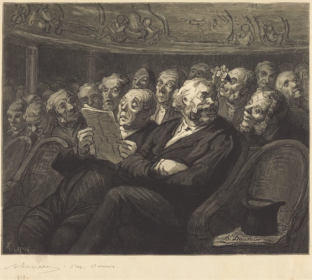 Les Fauteuils d'orchestre by Auguste Lepère; Honoré Daumier, print, 1878