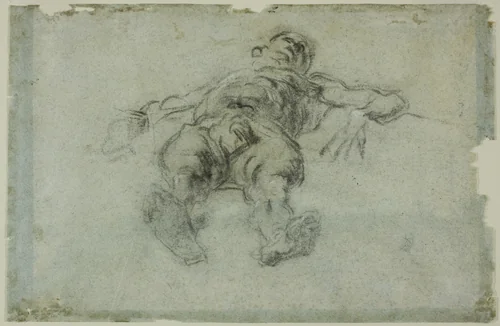 Reclining Male Nude, Foreshortened by Jacopo Robusti, drawing, 1562