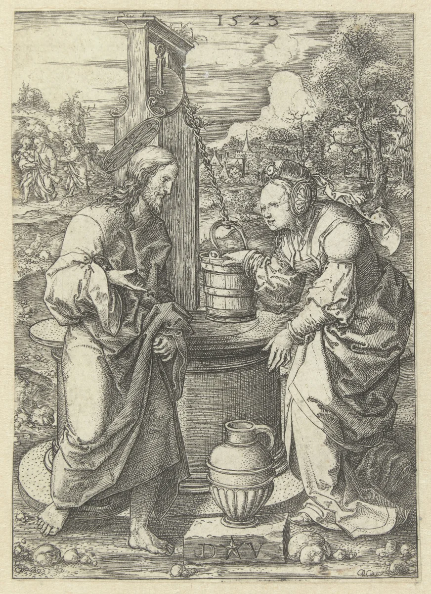 Christus en de Samaritaanse vrouw by Unknown, print, 1523