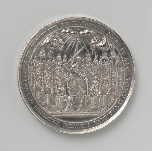 Penning ter ere van Frederik Hendrik en de aankomst van Maria van Engeland by Sebastian Dadler, metalwork, 1642
