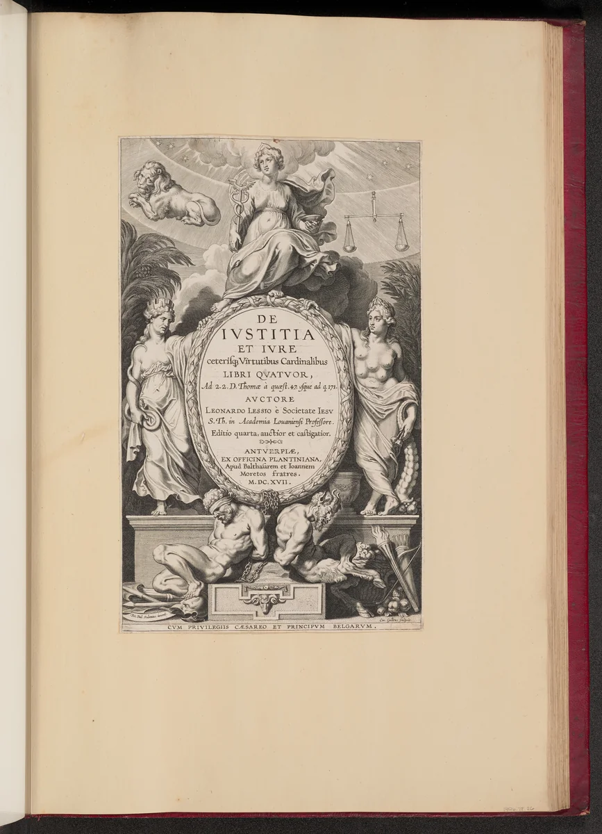 Title Page for Leonard Lessius, De Ivstitia et Ivre... by Cornelis Galle
Peter Paul Rubens, print, 1617