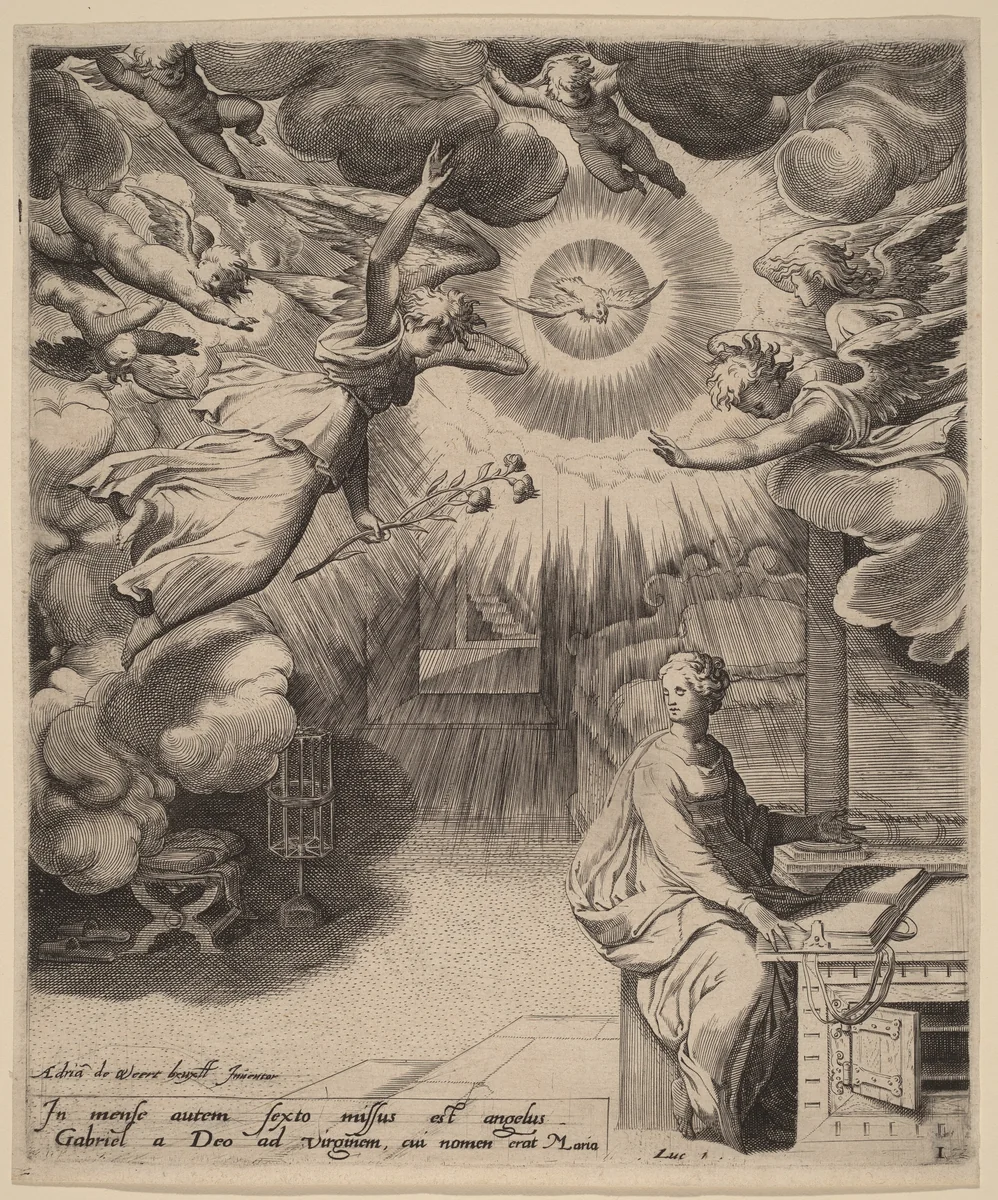 The Annunciation by Adriaan de Weerdt, print, 1573