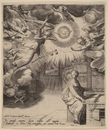 The Annunciation by Adriaan de Weerdt, print, 1573