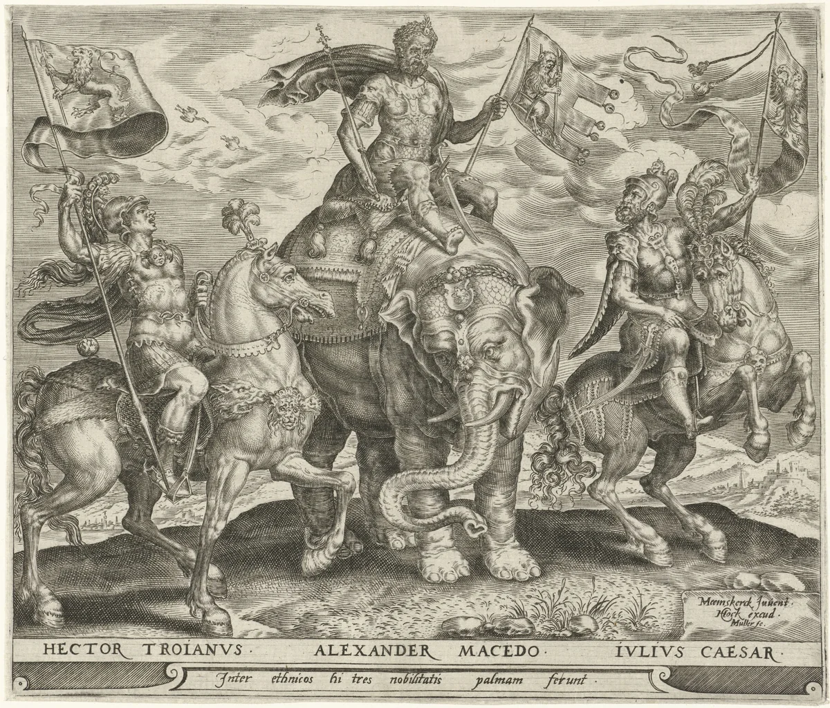 Hector van Troye, Alexander de Grote en Julius Caesar by Unknown, print, 1565-1569