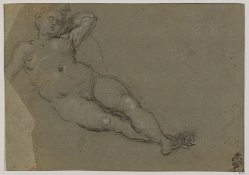 Reclining Female Nude by Domenico Tintoretto, drawing, 1600-1635